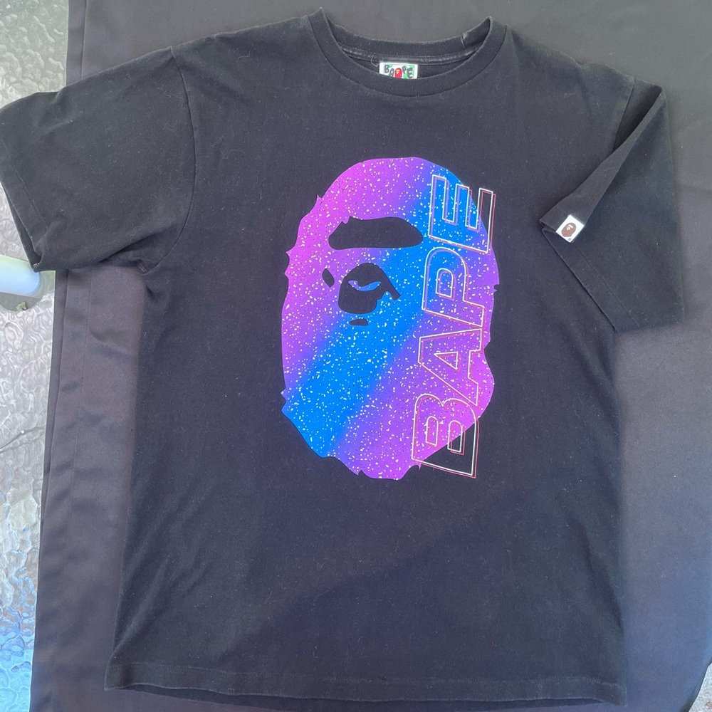A Bathing Ape BAPE L Electro Neon Black TeeBlue Purple Authentic